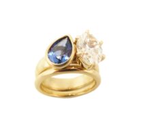 Oval Lab Diamond & Blue Sapphire
