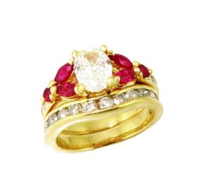 Oval Diamond Ruby ring with band